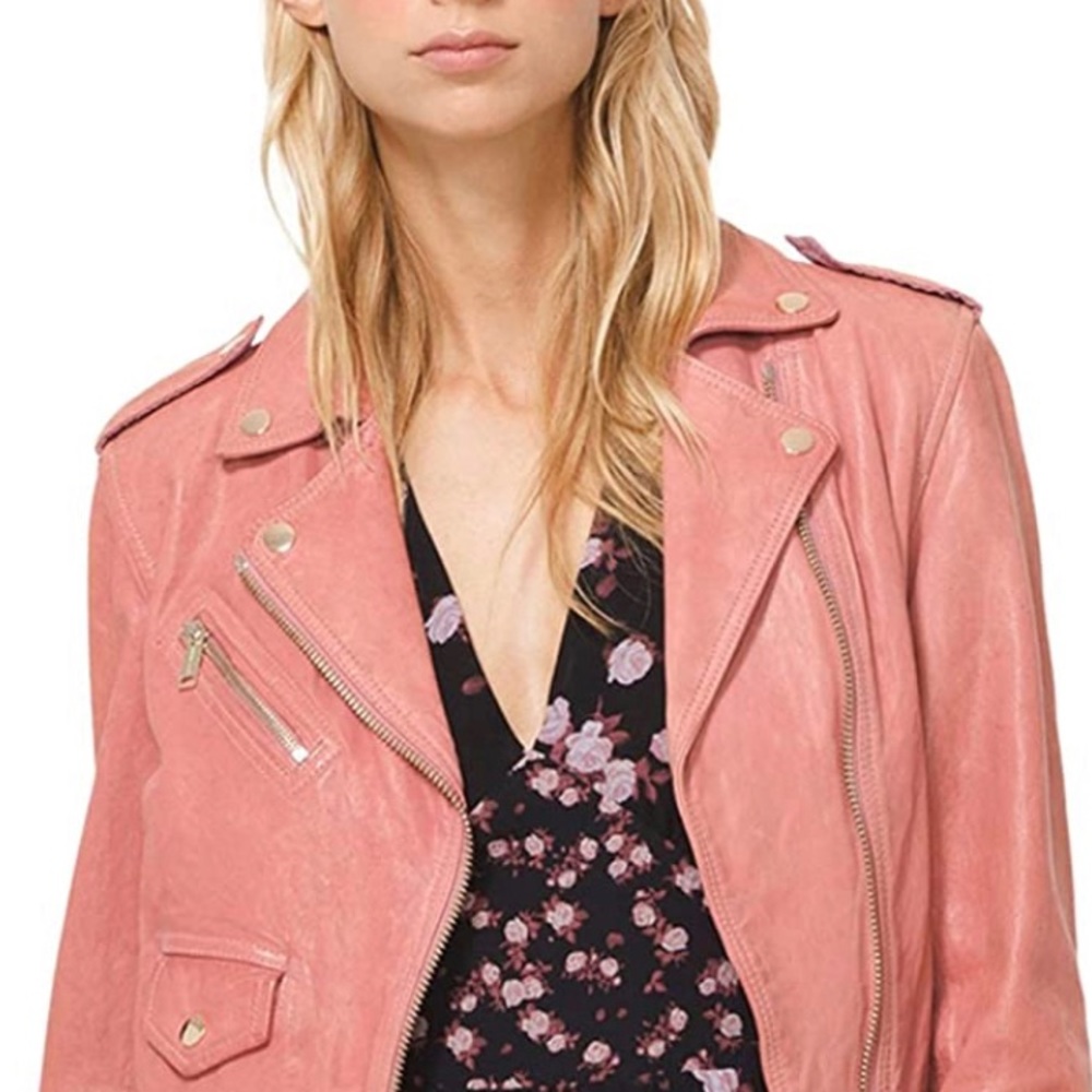 Michael Kors - Dusty Rose - Faux Leather- Belted Biker - Jacket